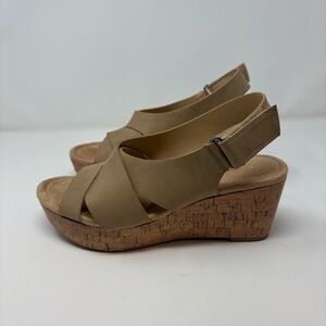 CL By Laundry Delight Nubuck Wedge Heel Sandal Nude Womens 9.5M